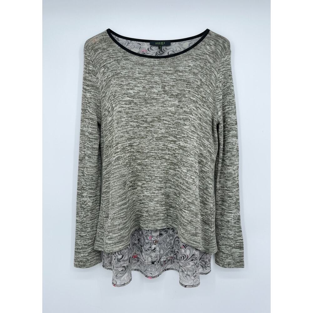 Poeme by Citron Knit Layered Oversized Blouse Women's XL Green Gray